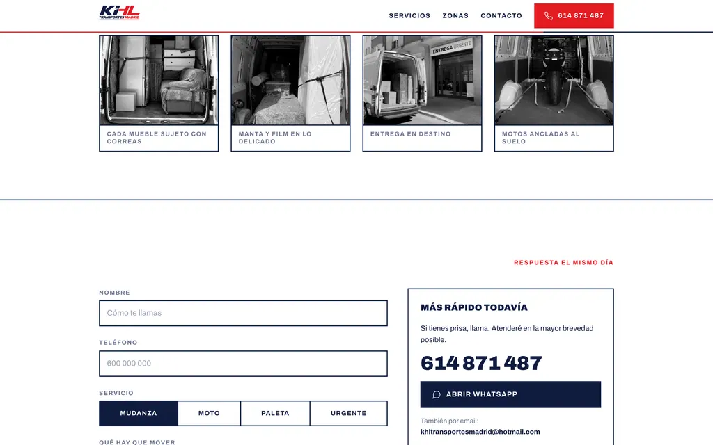 Galerie de quatre vraies photos en noir et blanc, puis le début du formulaire de devis