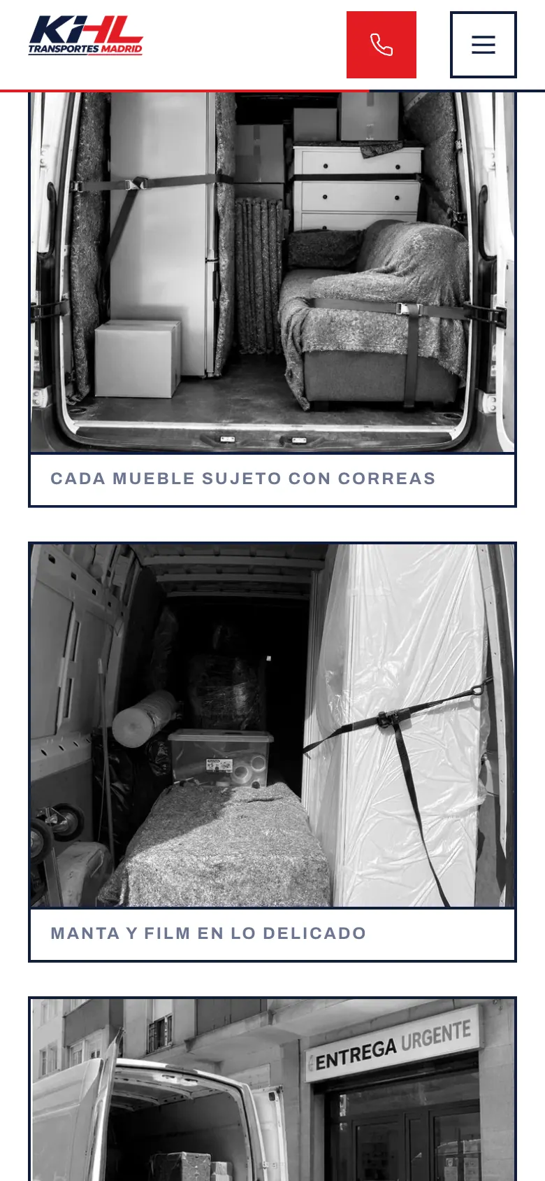 Galerie mobile avec deux vraies photos en noir et blanc de chargements dans la fourgonnette