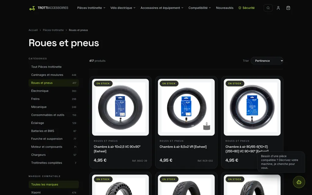Catégorie roues et pneus : filtres par catégorie et marque, 417 produits marqués en stock